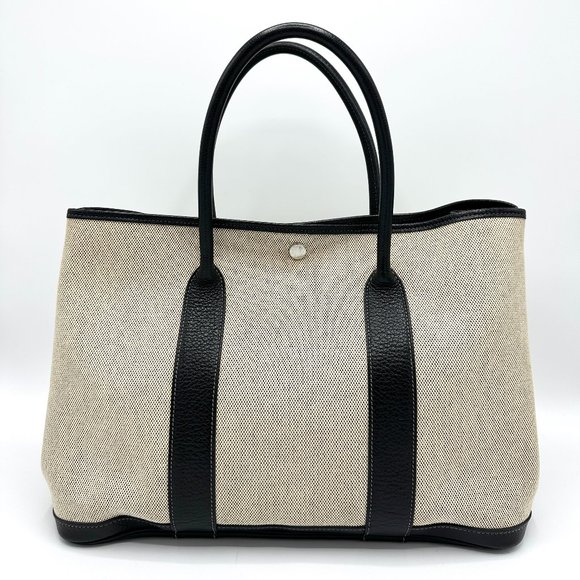 Hermes Canvas/Black Buffle Leather Garden Party 36 - Picture 3 of 11